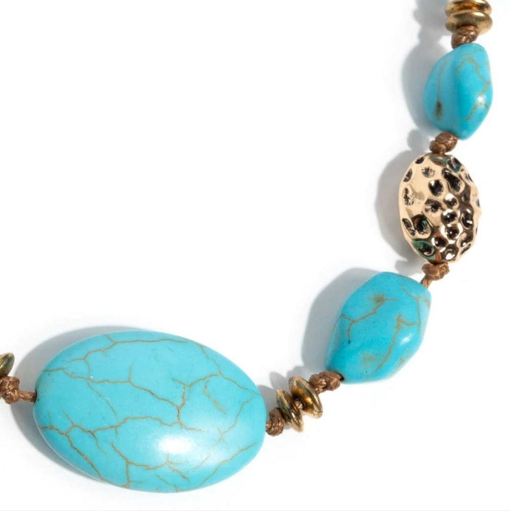 Adorably Adaptable Paparazzi Turquoise and Gold Necklace with Brown Accents - Picture 5 of 8